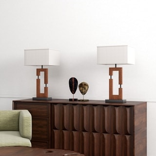 25.9" Wood Table Lamp With Cotton Shade Set of 2 - Bed Bath & Beyond